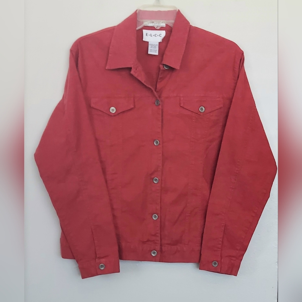 E.L.C.C. Women's Classic Vintage Wash Red Color Jacket Linen Blend Sz L